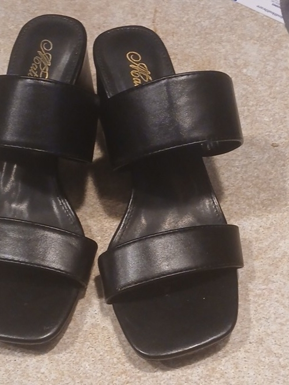 Mata Shoes Black Double-Strap Slide Heels
